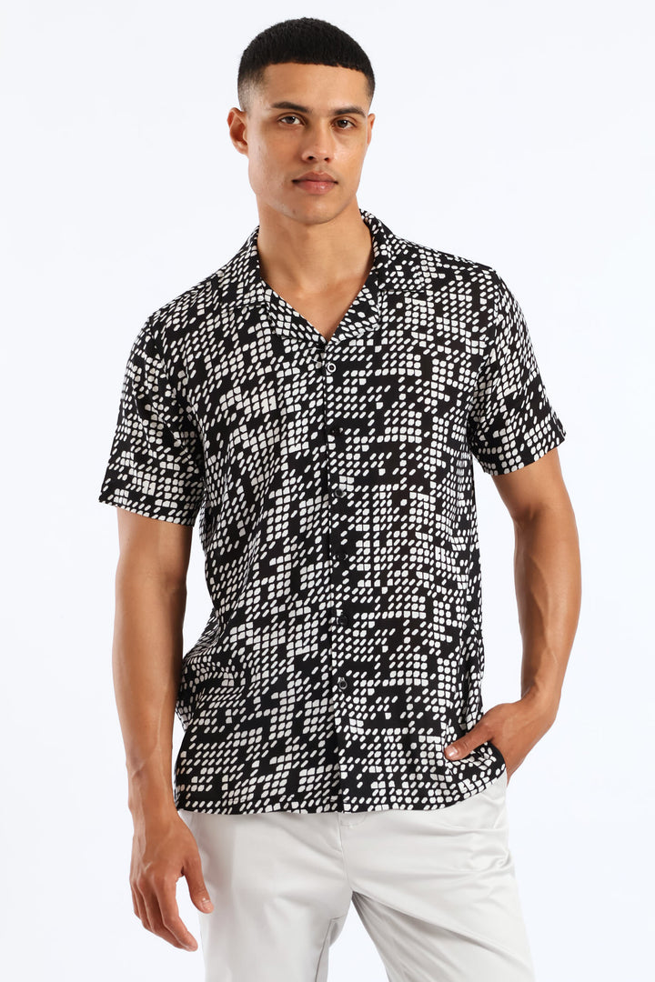 Viscose Geo Print Shirt - Black/White
