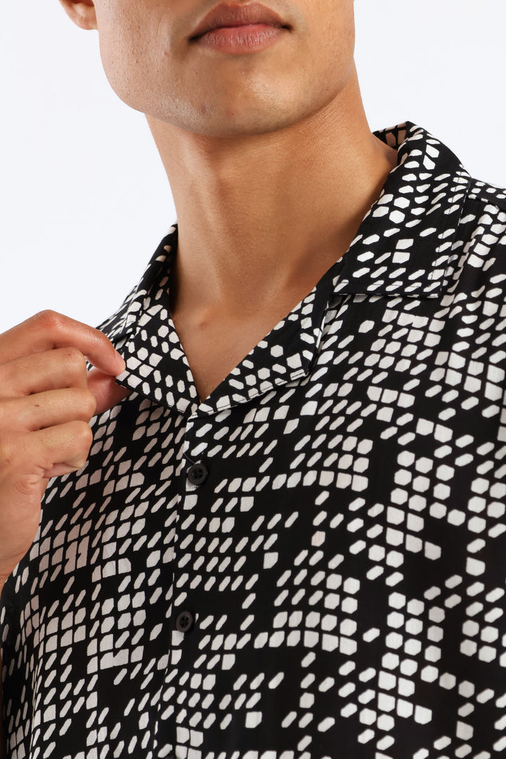 Viscose Geo Print Shirt - Black/White