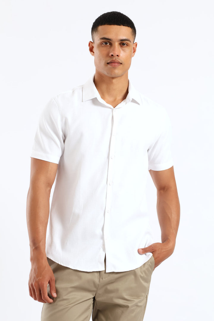 Slim Tonal Diamond Textured Shirt - White