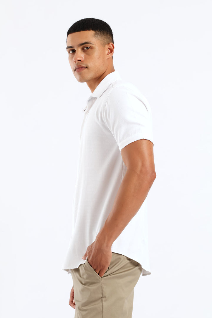 Slim Tonal Diamond Textured Shirt - White