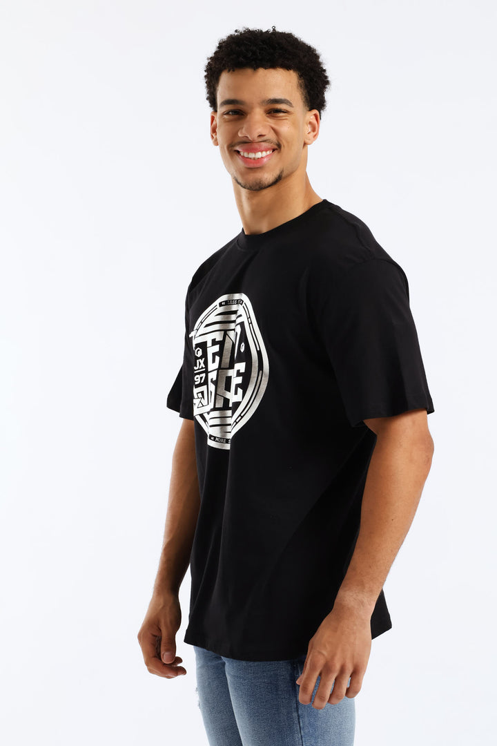 Gunmetal Foil Print Tee - Black