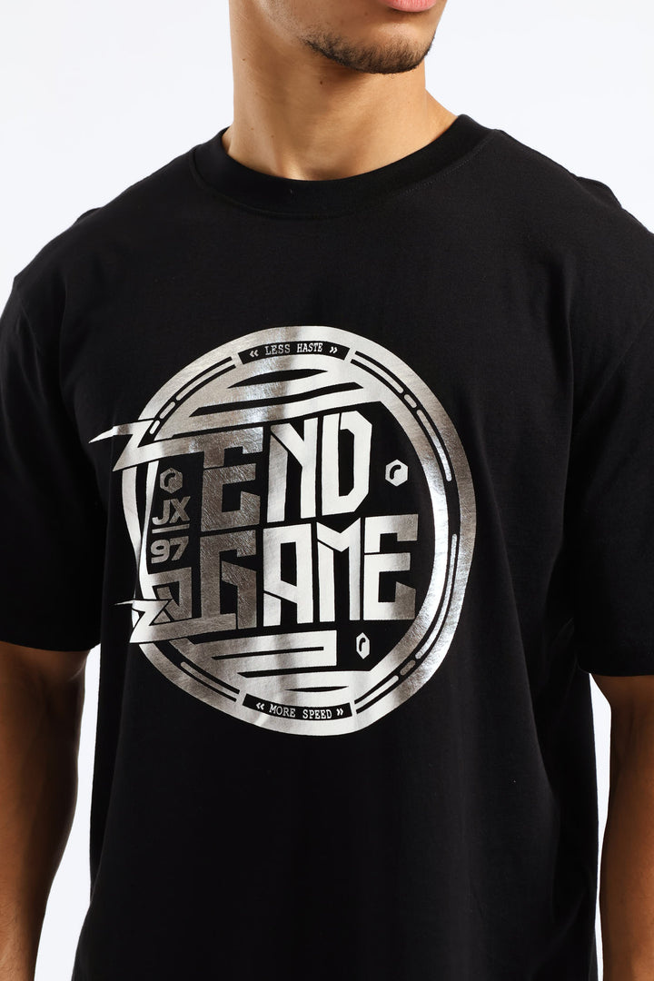 Gunmetal Foil Print Tee - Black