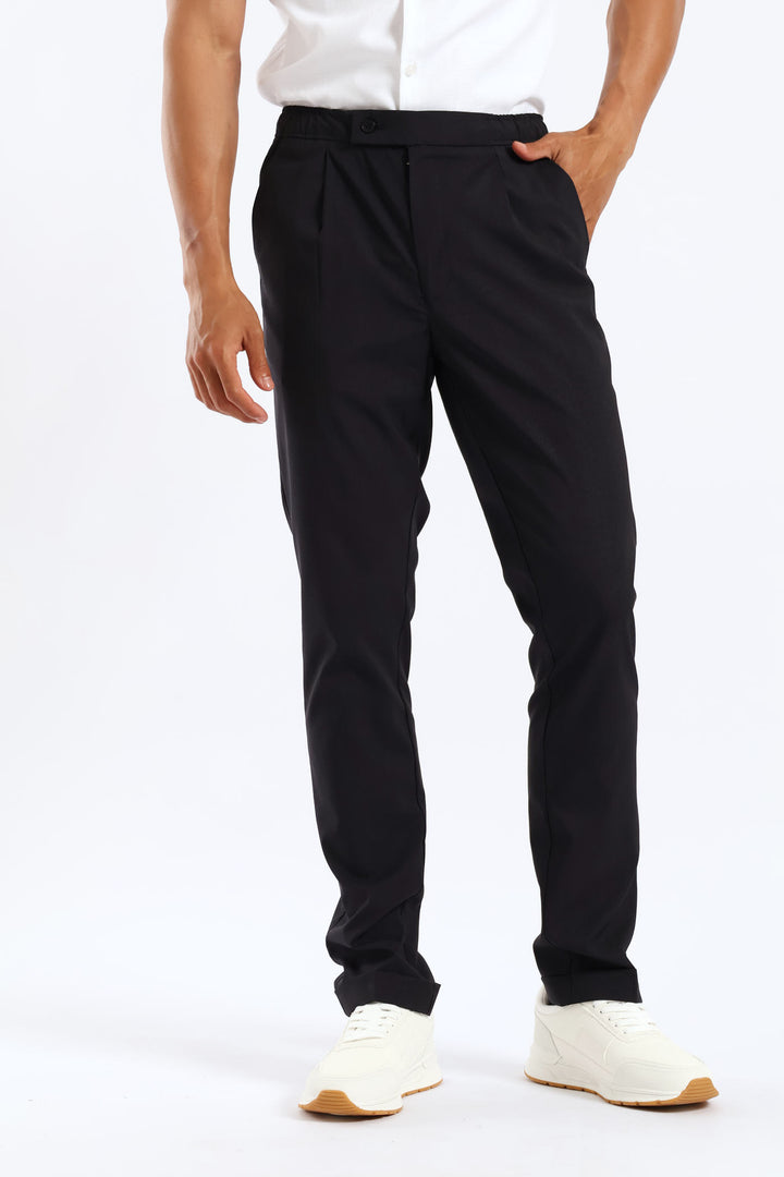 Elasticated Pleated Trouser - Black