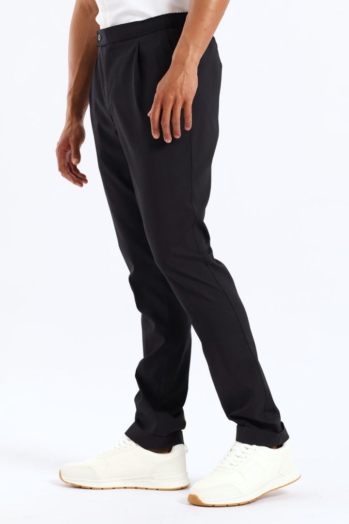 Elasticated Pleated Trouser - Black