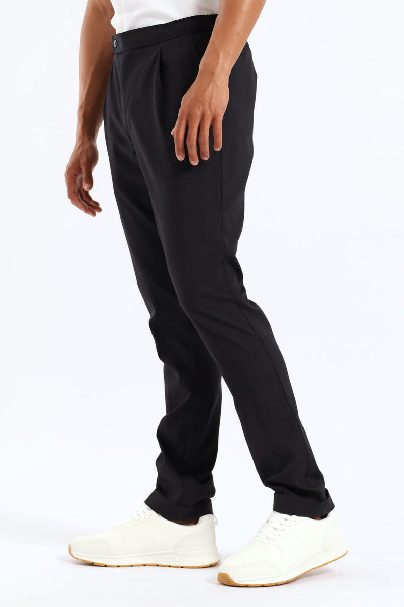 Elasticated Pleated Trouser - Black
