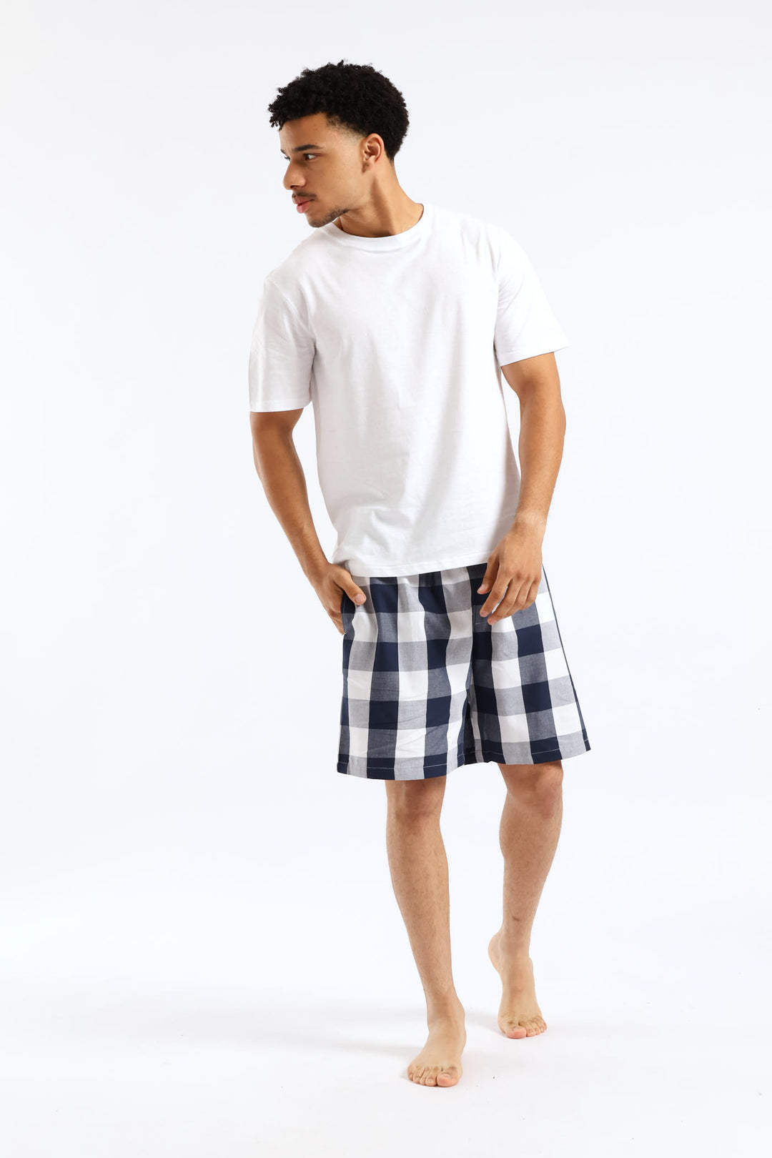 Check Woven Shorts - Navy/White