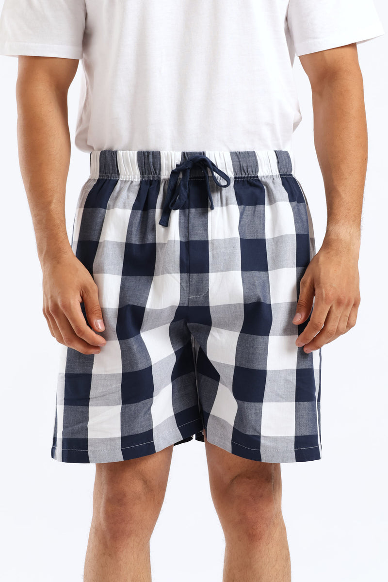 Check Woven Shorts - Navy/White