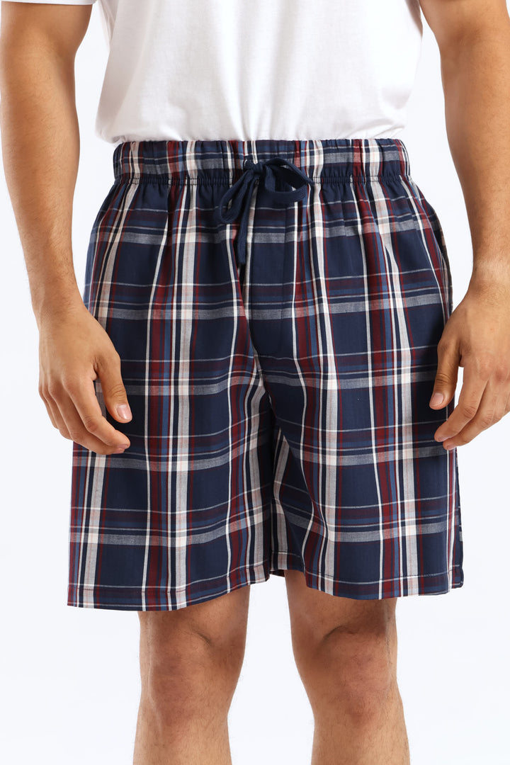 Check Woven Shorts - Navy/Burgundy