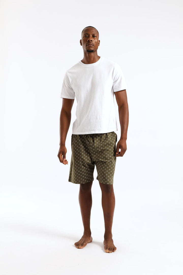 Print Knit Short - Olive/White