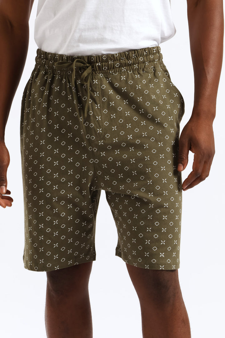 Print Knit Short - Olive/White