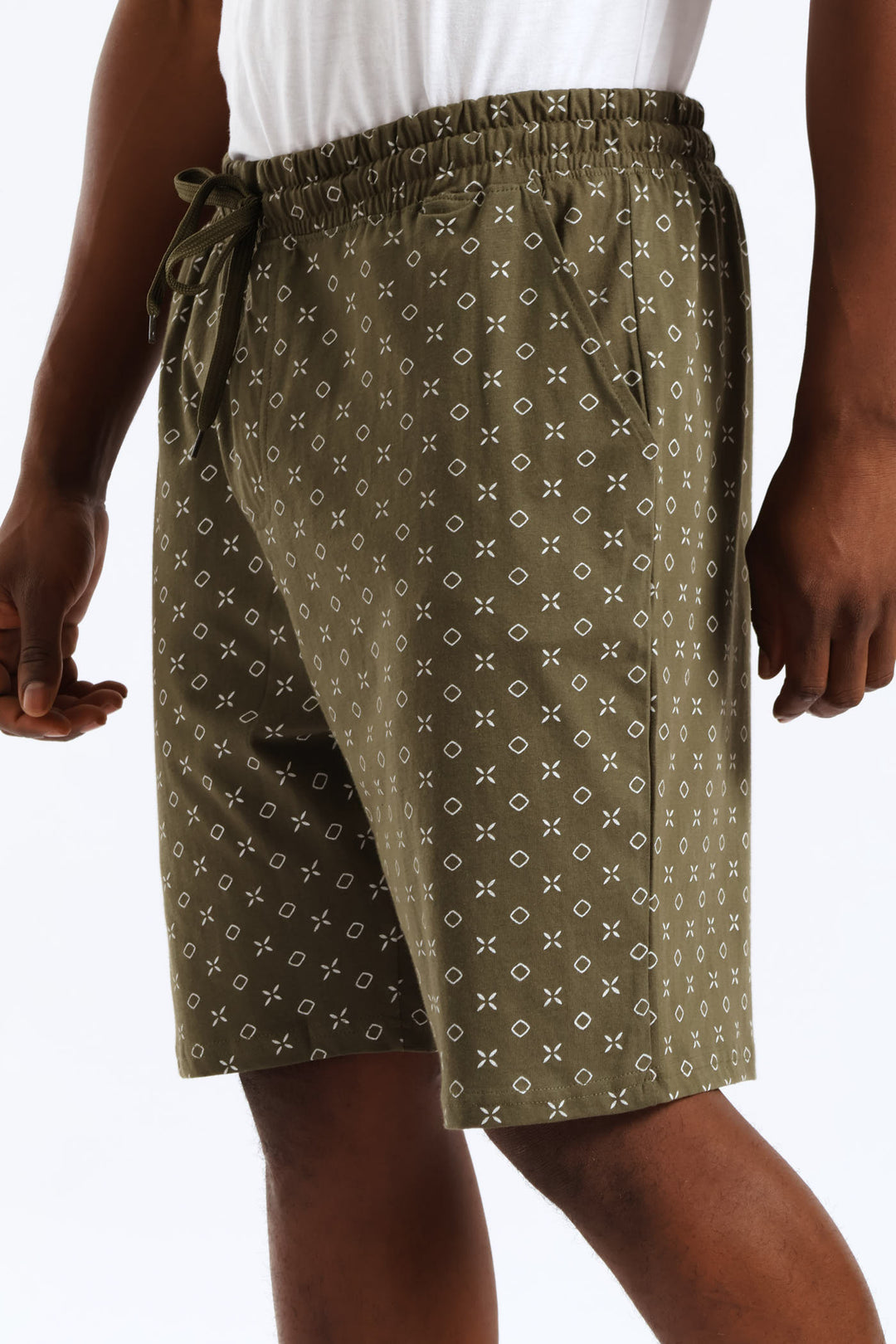 Print Knit Short - Olive/White