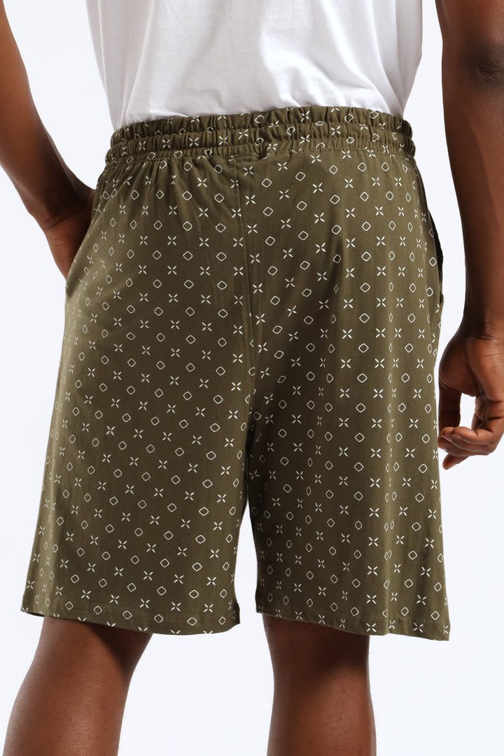 Print Knit Short - Olive/White