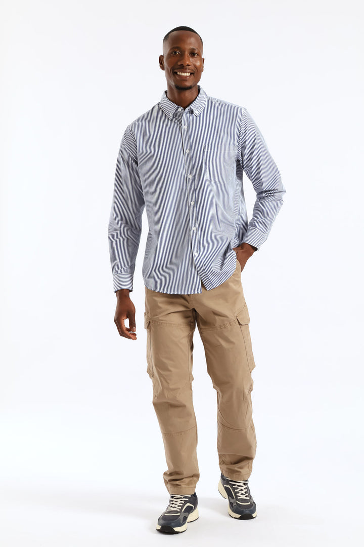 Long Sleeve Stripe Button Down Shirt - White/Blue