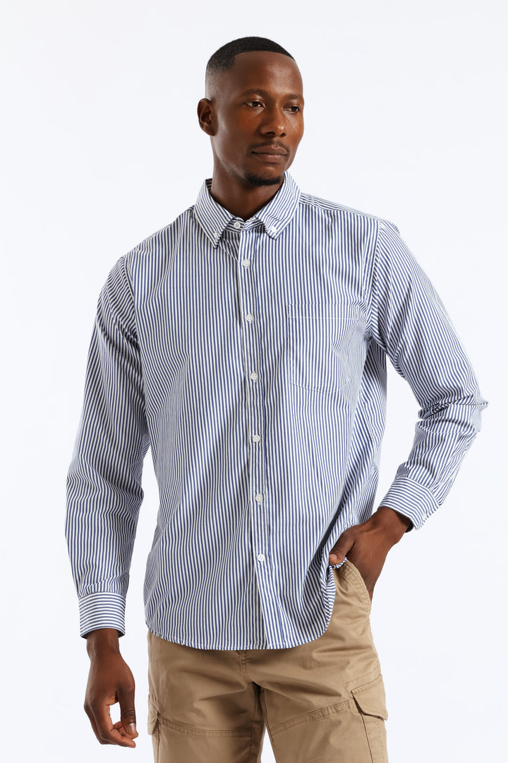 Long Sleeve Stripe Button Down Shirt - White/Blue