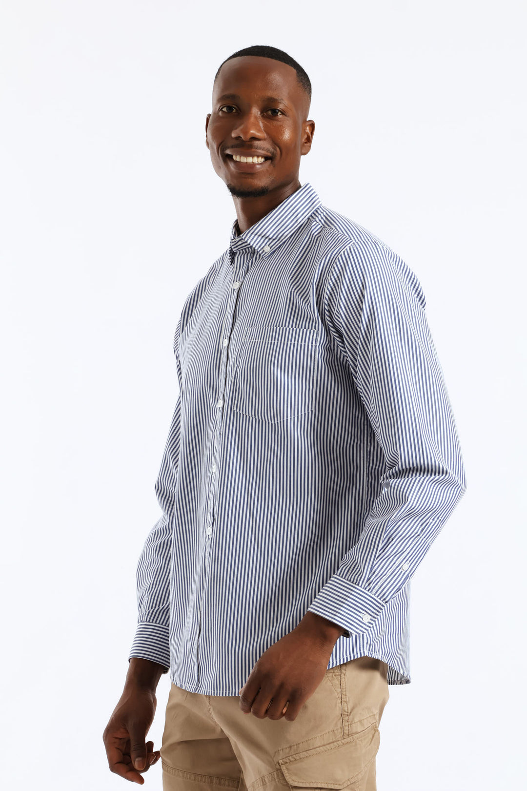 Long Sleeve Stripe Button Down Shirt - White/Blue