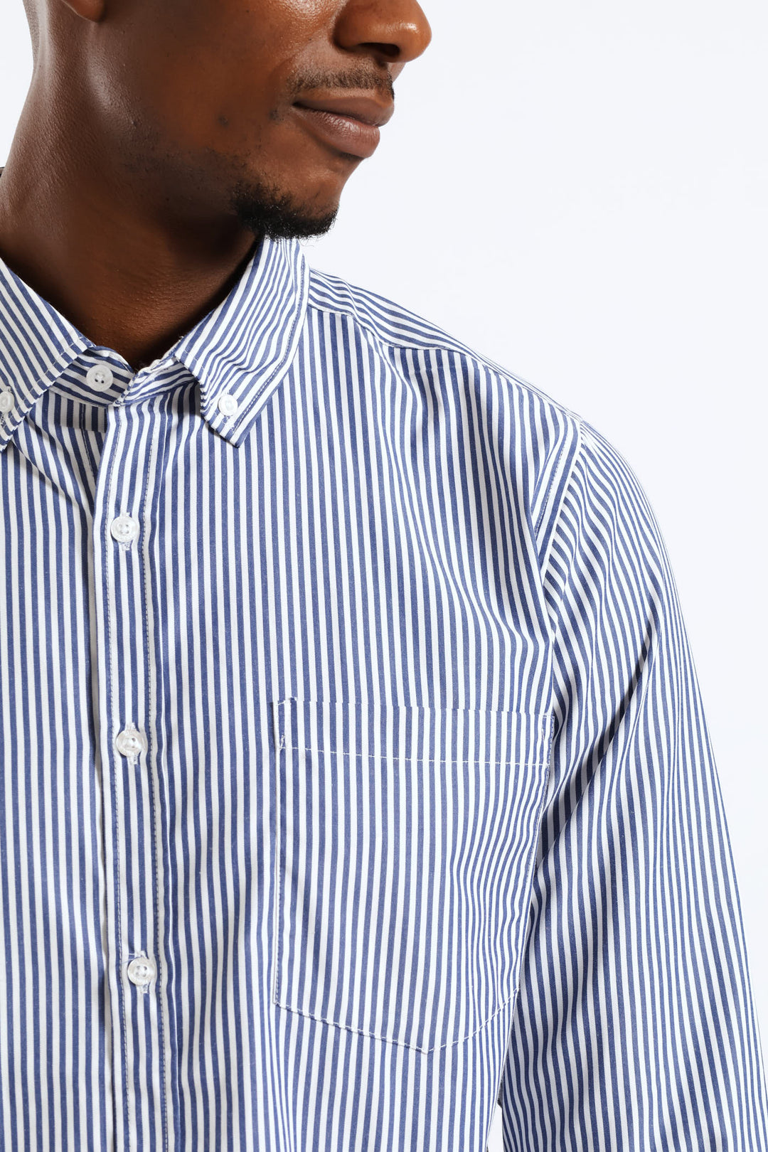 Long Sleeve Stripe Button Down Shirt - White/Blue