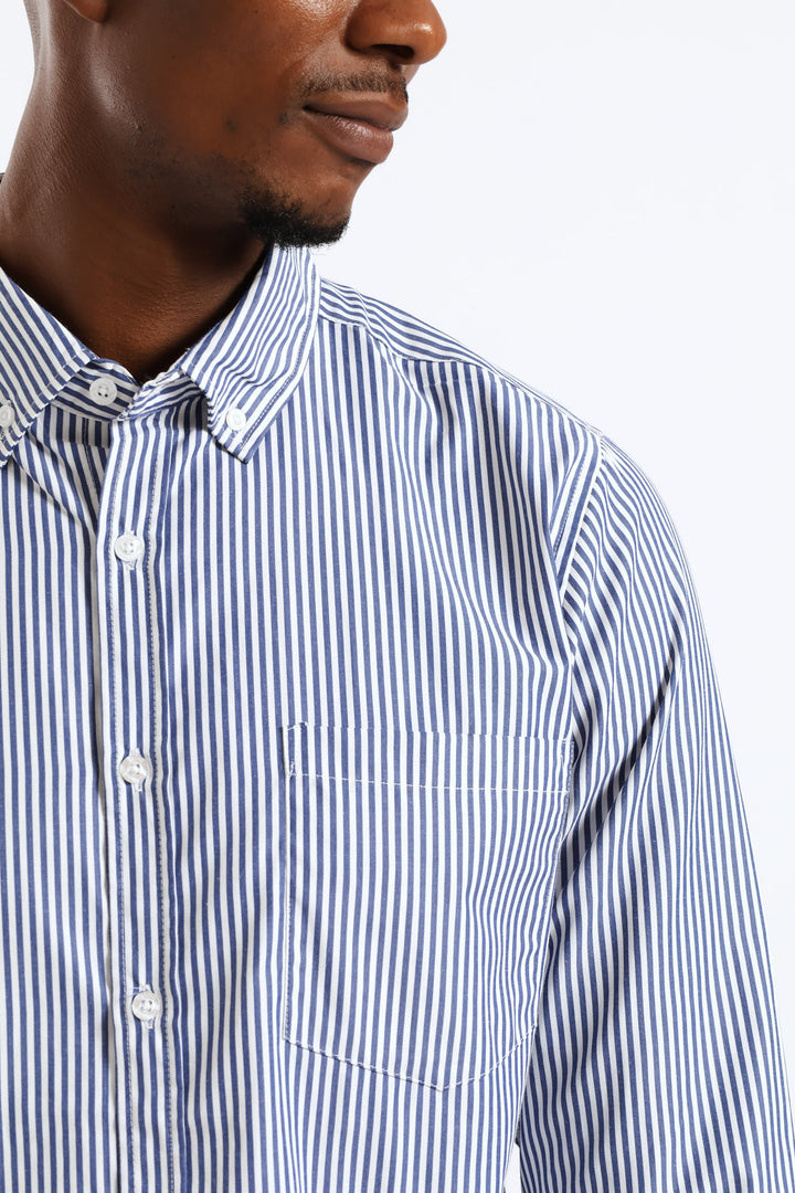 Long Sleeve Stripe Button Down Shirt - White/Blue