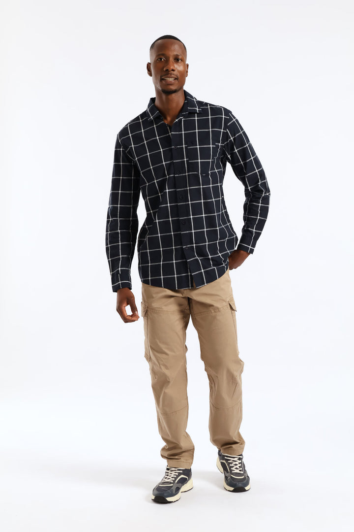 Long Sleeve Check Regular Shirt - Navy/White