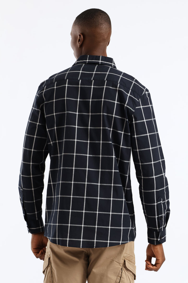 Long Sleeve Check Regular Shirt - Navy/White