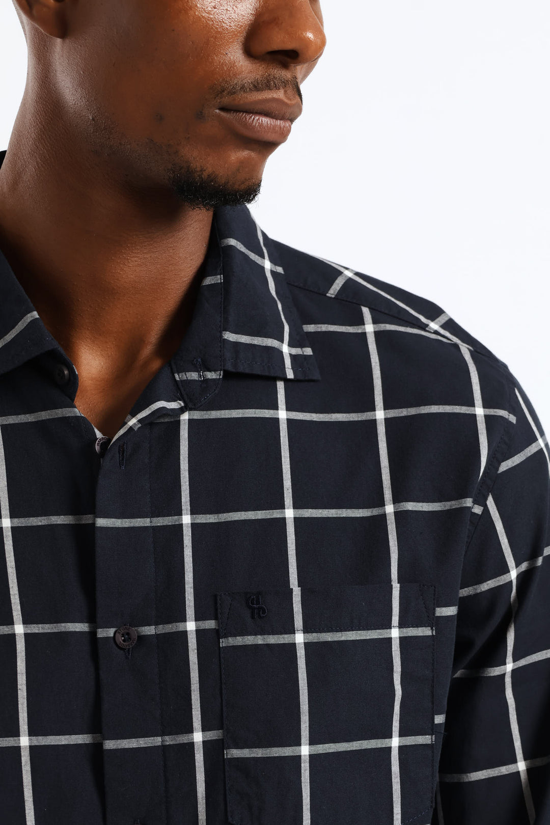 Long Sleeve Check Regular Shirt - Navy/White