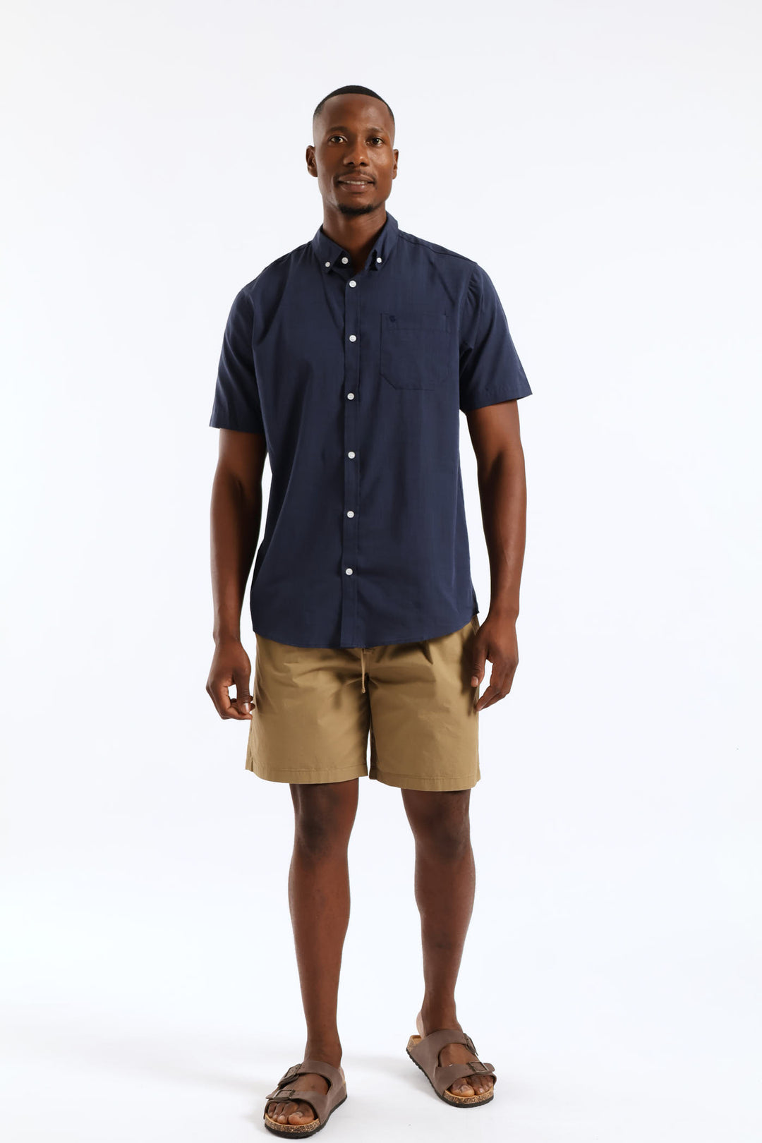 2 Tone Slub Button Down Shirt - Navy