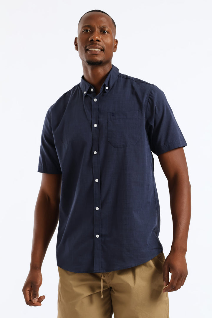 2 Tone Slub Button Down Shirt - Navy