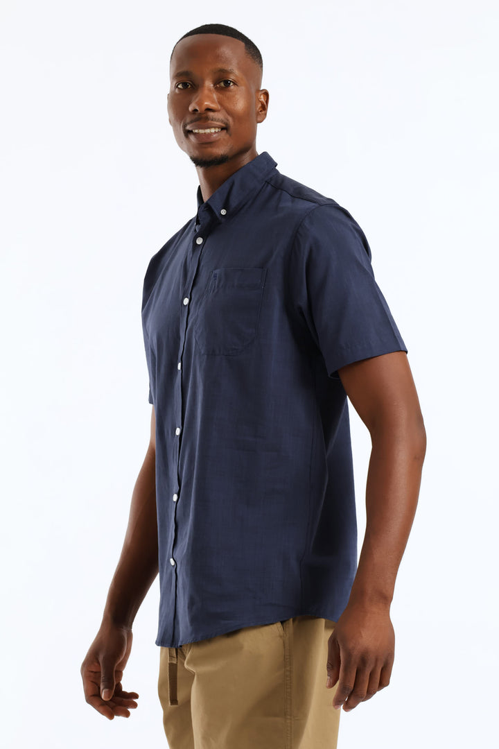 2 Tone Slub Button Down Shirt - Navy