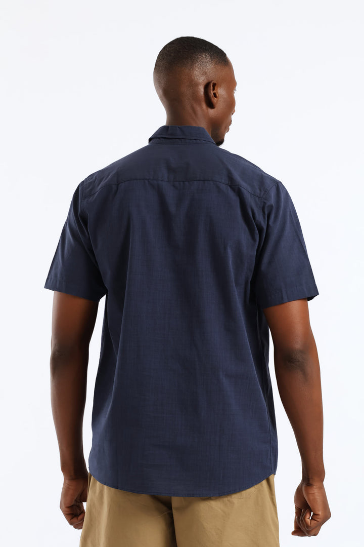 2 Tone Slub Button Down Shirt - Navy