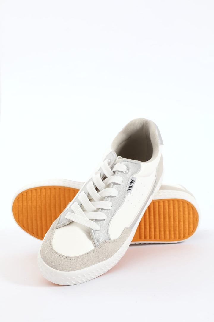Palesa Faux Leather Suede Sneaker - White/Grey
