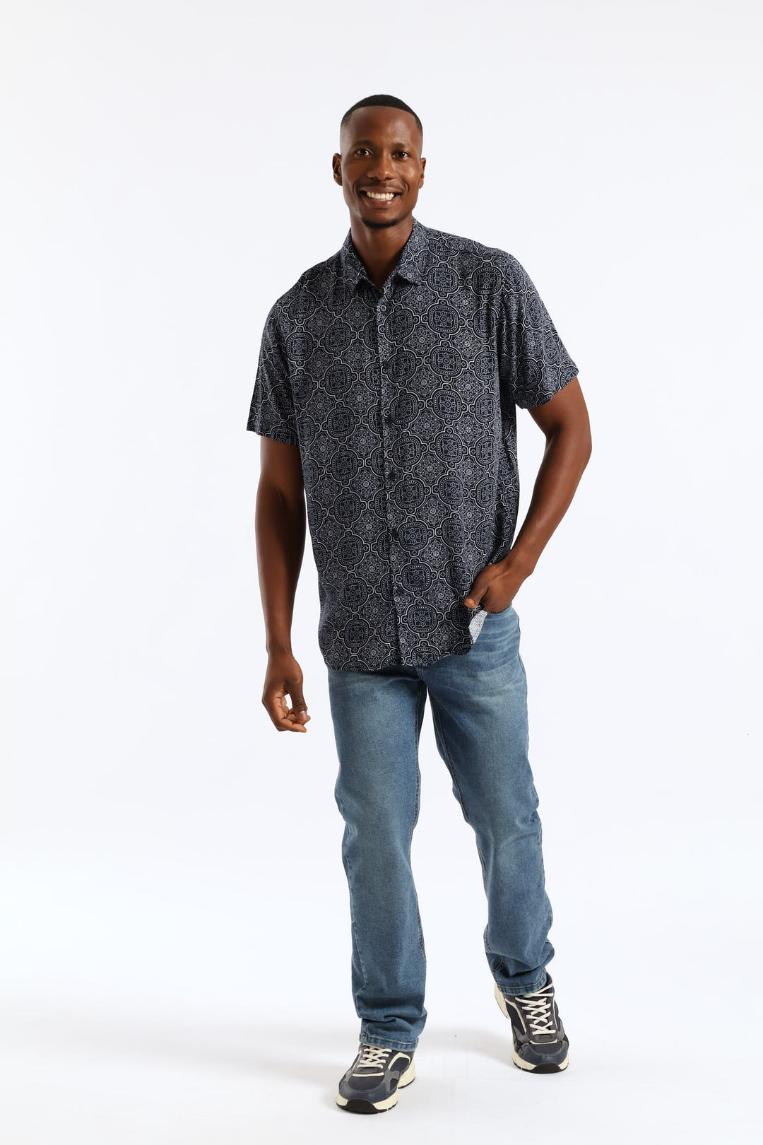 Casa Tile Viscose Regular Shirt - Navy