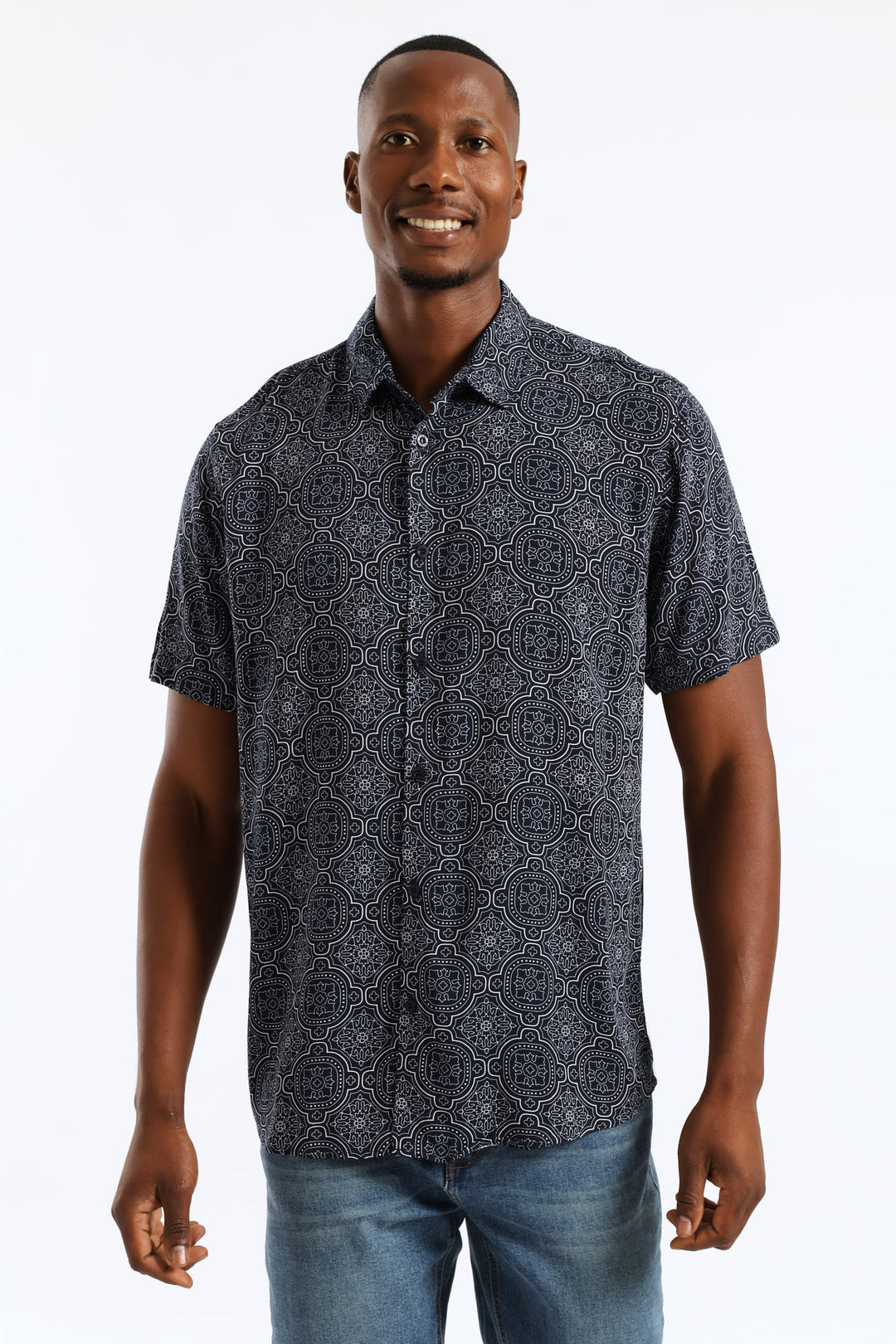 Casa Tile Viscose Regular Shirt - Navy