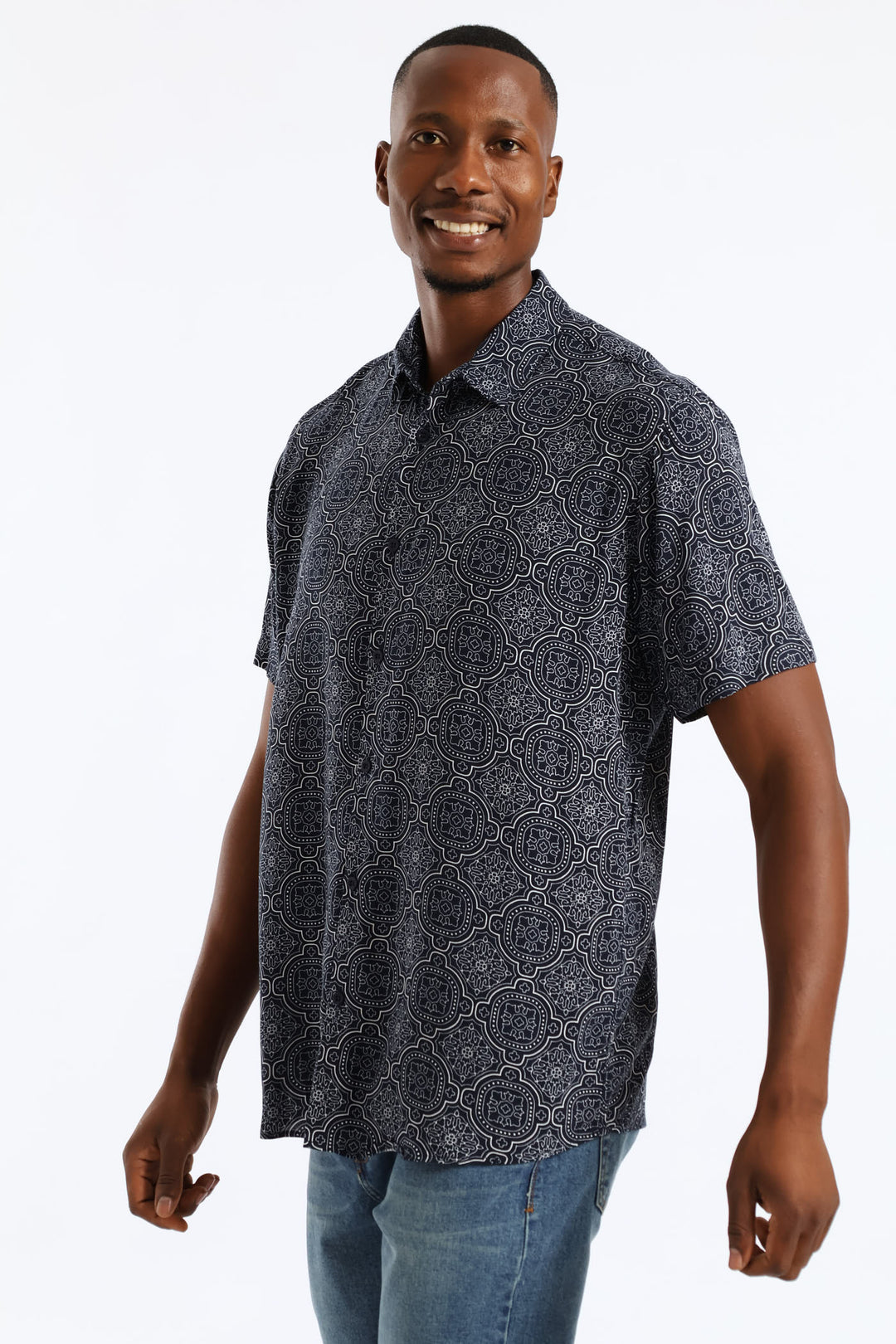 Casa Tile Viscose Regular Shirt - Navy