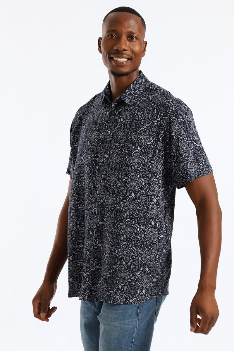 Casa Tile Viscose Regular Shirt - Navy