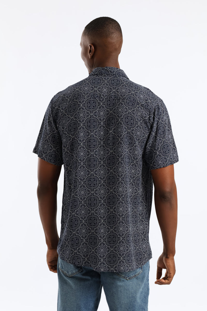 Casa Tile Viscose Regular Shirt - Navy