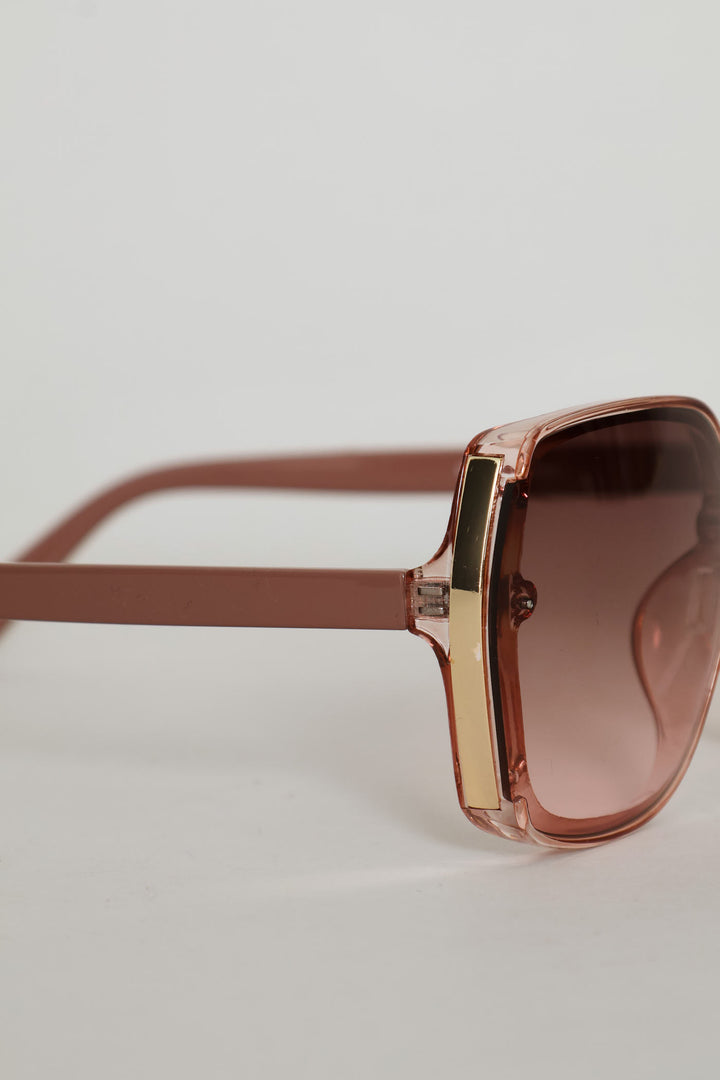 Gold Detail Square Lense Sunglasses - Mauve
