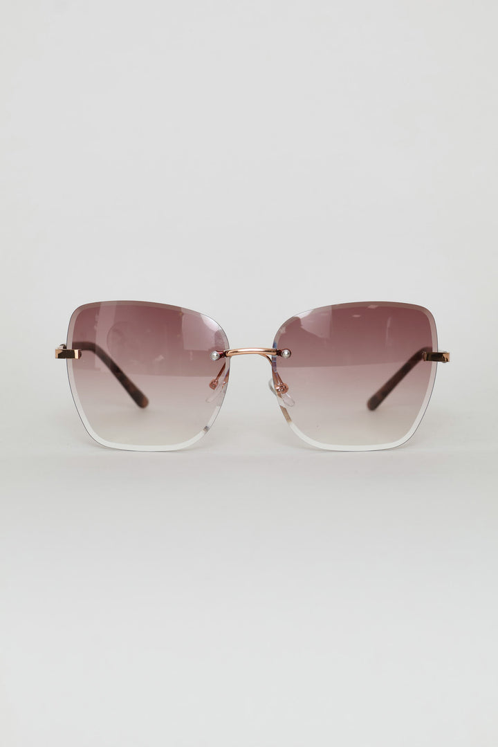 Frameless Square Gradient Temple Sunglasses - Rose Gold
