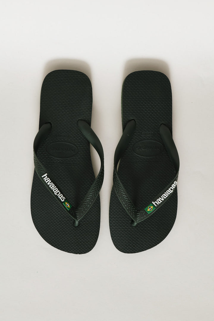 Brazil Logo & Word Flip Flop - Olive