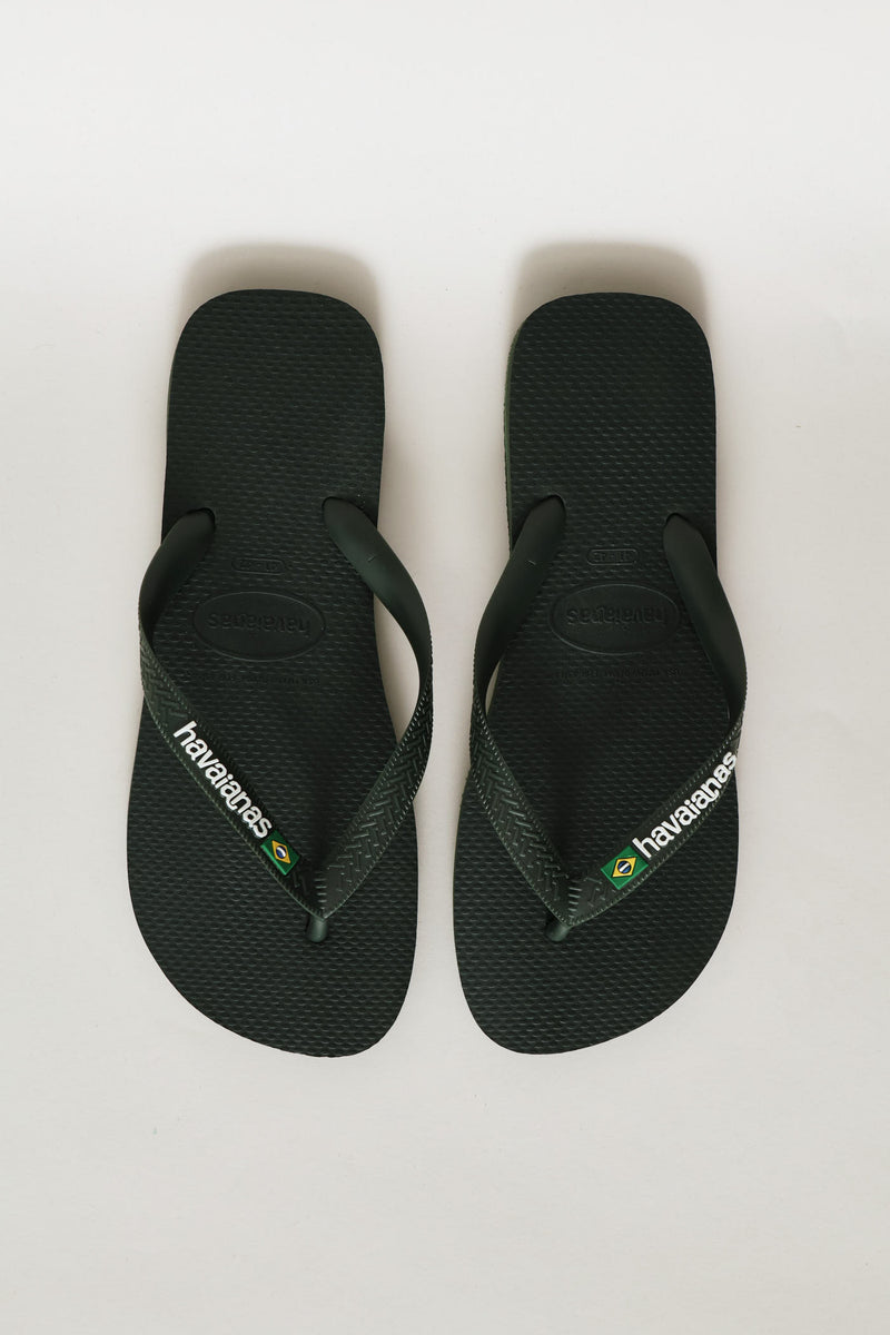 Brazil Logo & Word Flip Flop - Olive