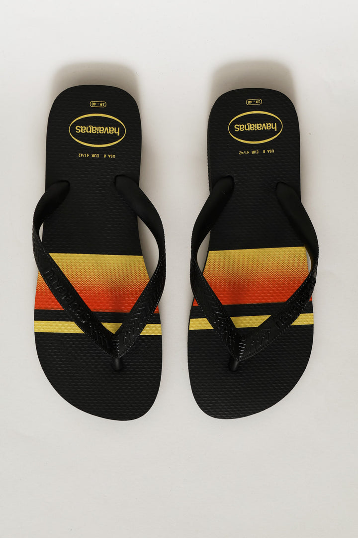 Basic Stripe Print Flip Flop - Black/Orange