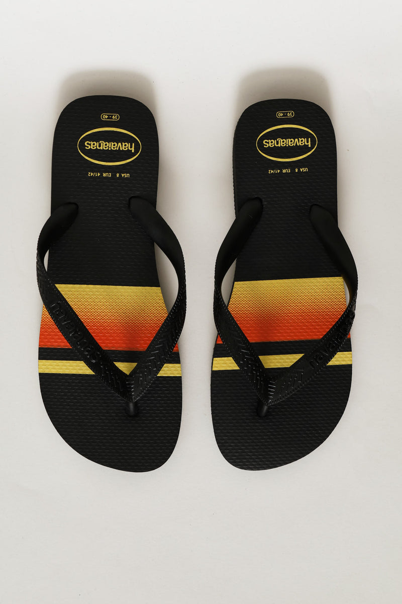 Basic Stripe Print Flip Flop - Black/Orange