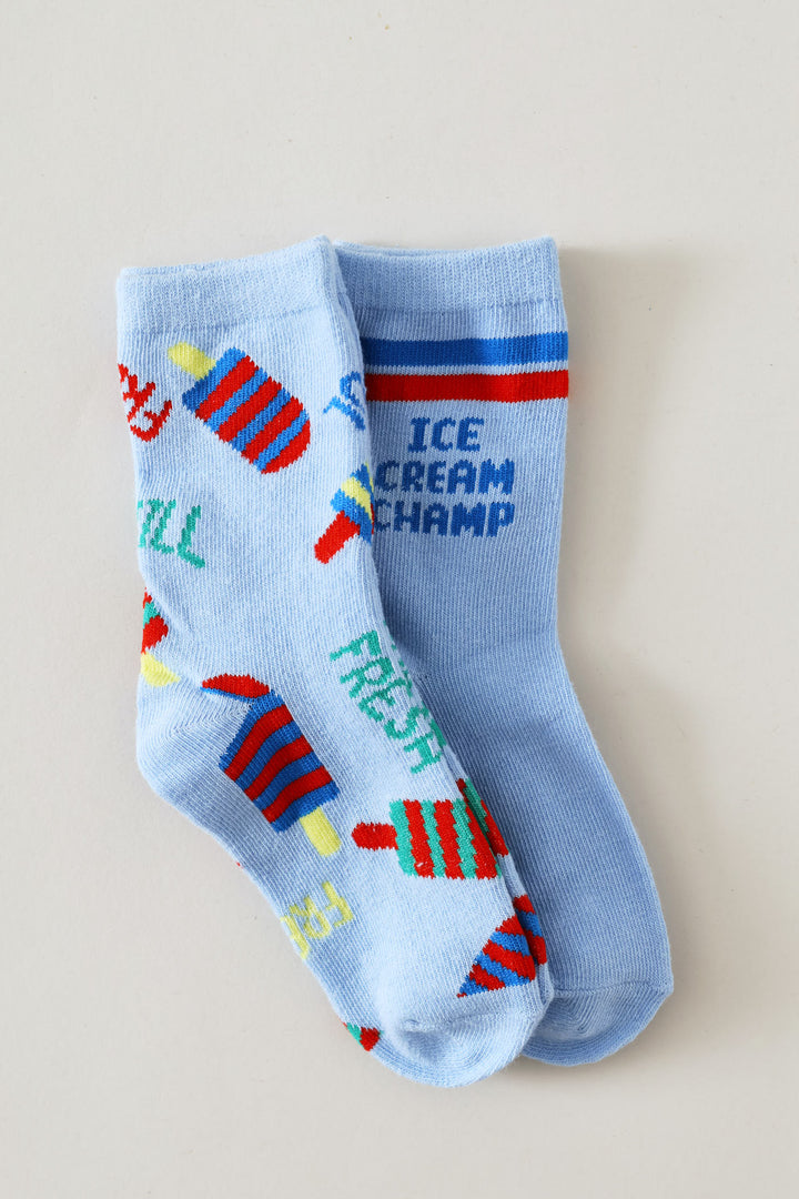 Pre-Boys 2 Pack Ice Cream Champ Anklet Socks - Light Blue