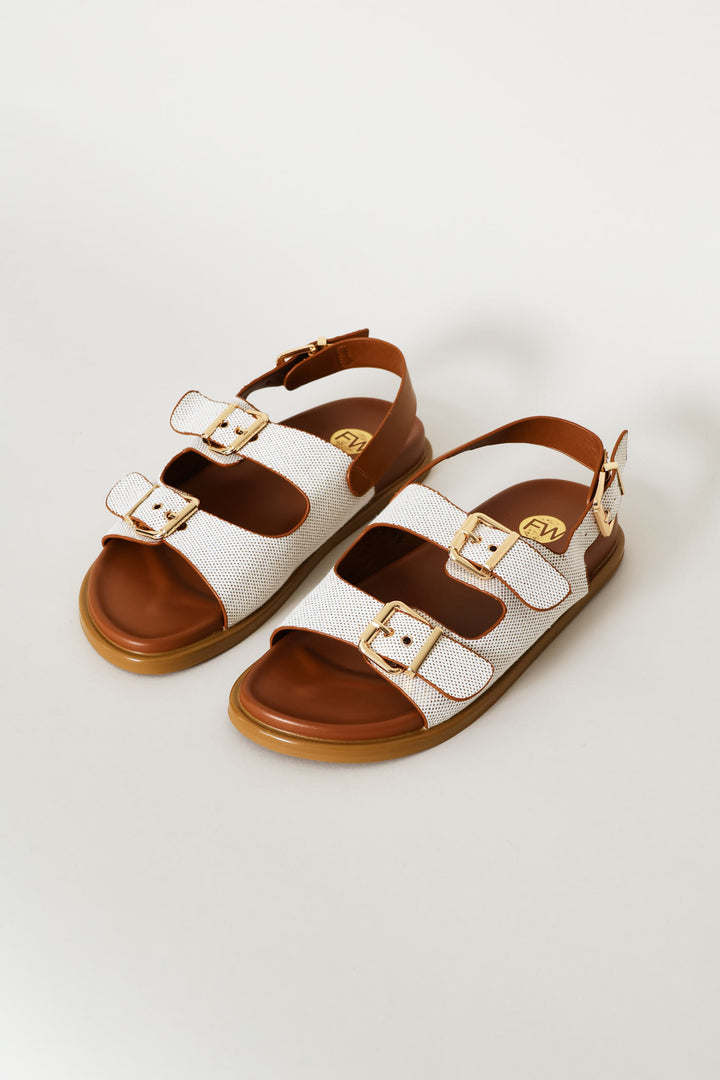 Textured Double Strap Sandal - Tan
