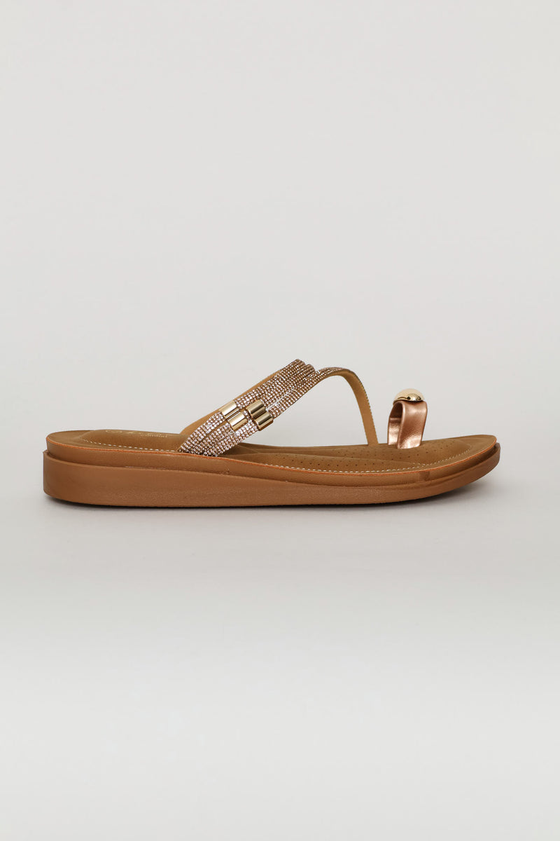 Diamante Strap Toe Post Sandal - Rose Gold