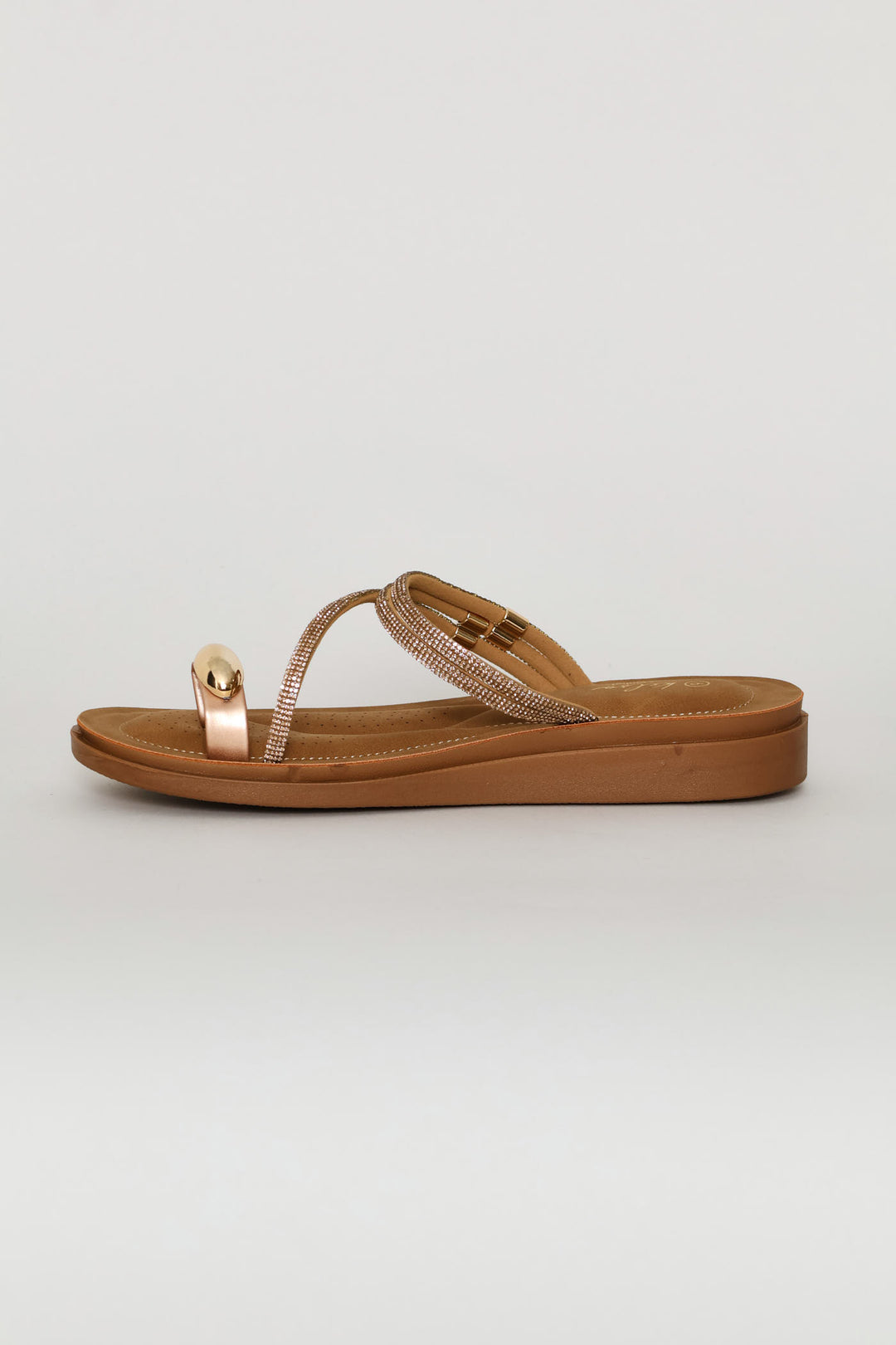 Diamante Strap Toe Post Sandal - Rose Gold