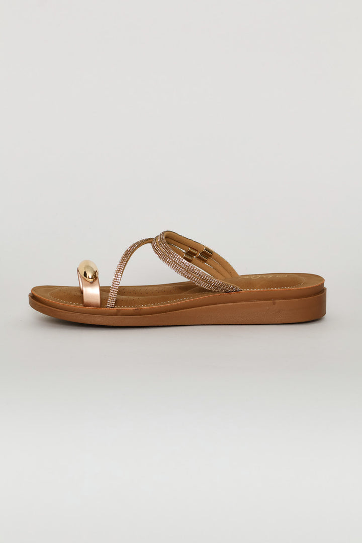 Diamante Strap Toe Post Sandal - Rose Gold