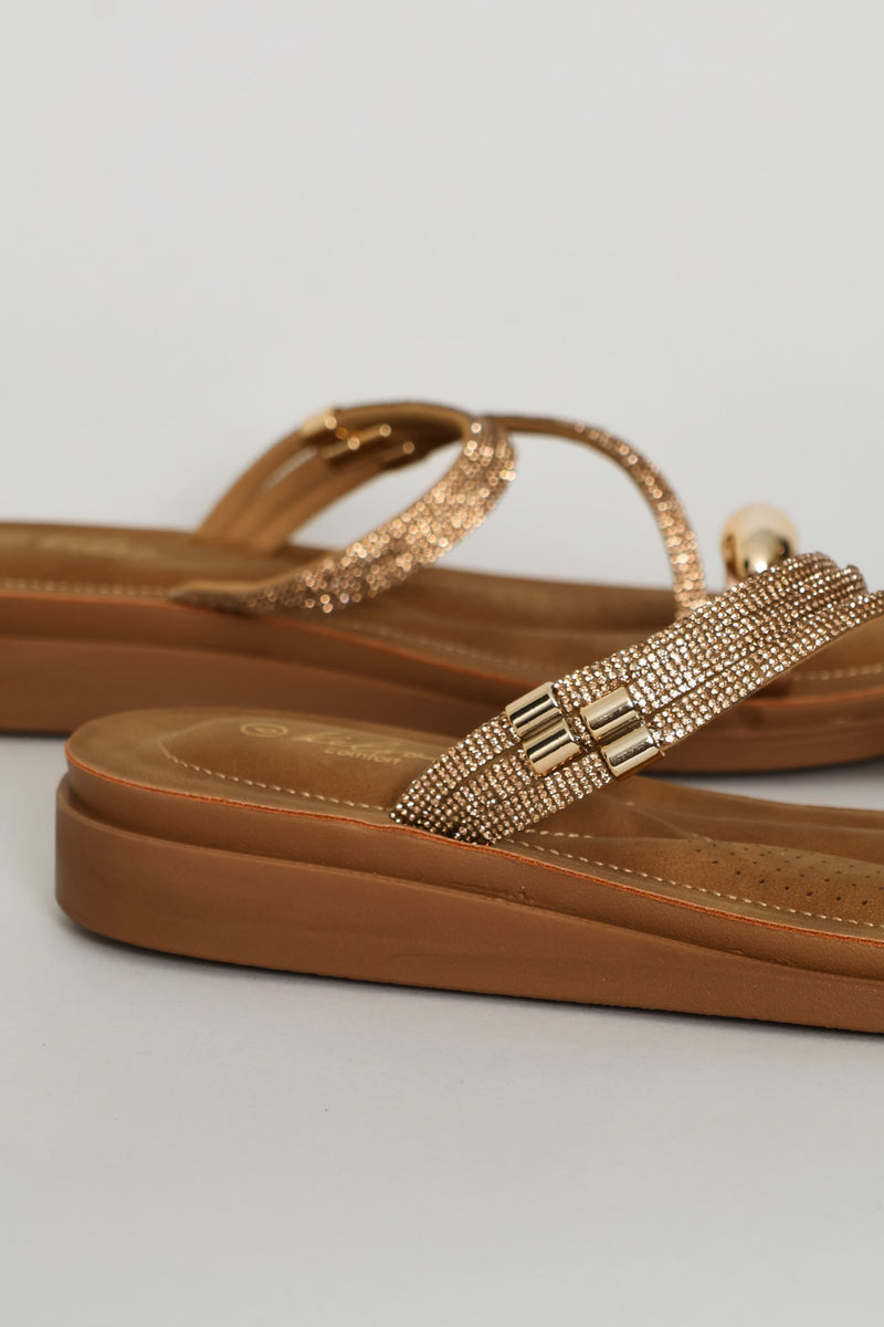 Diamante Strap Toe Post Sandal - Rose Gold