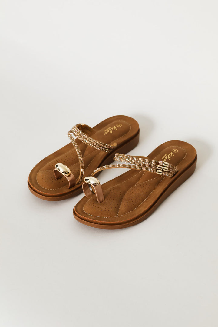 Diamante Strap Toe Post Sandal - Rose Gold