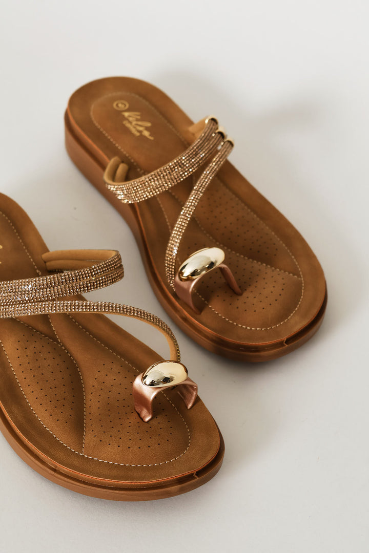 Diamante Strap Toe Post Sandal - Rose Gold