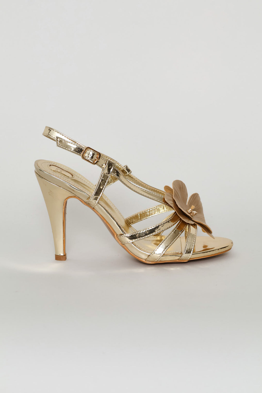 Textured Metallic Flower Heel - Gold