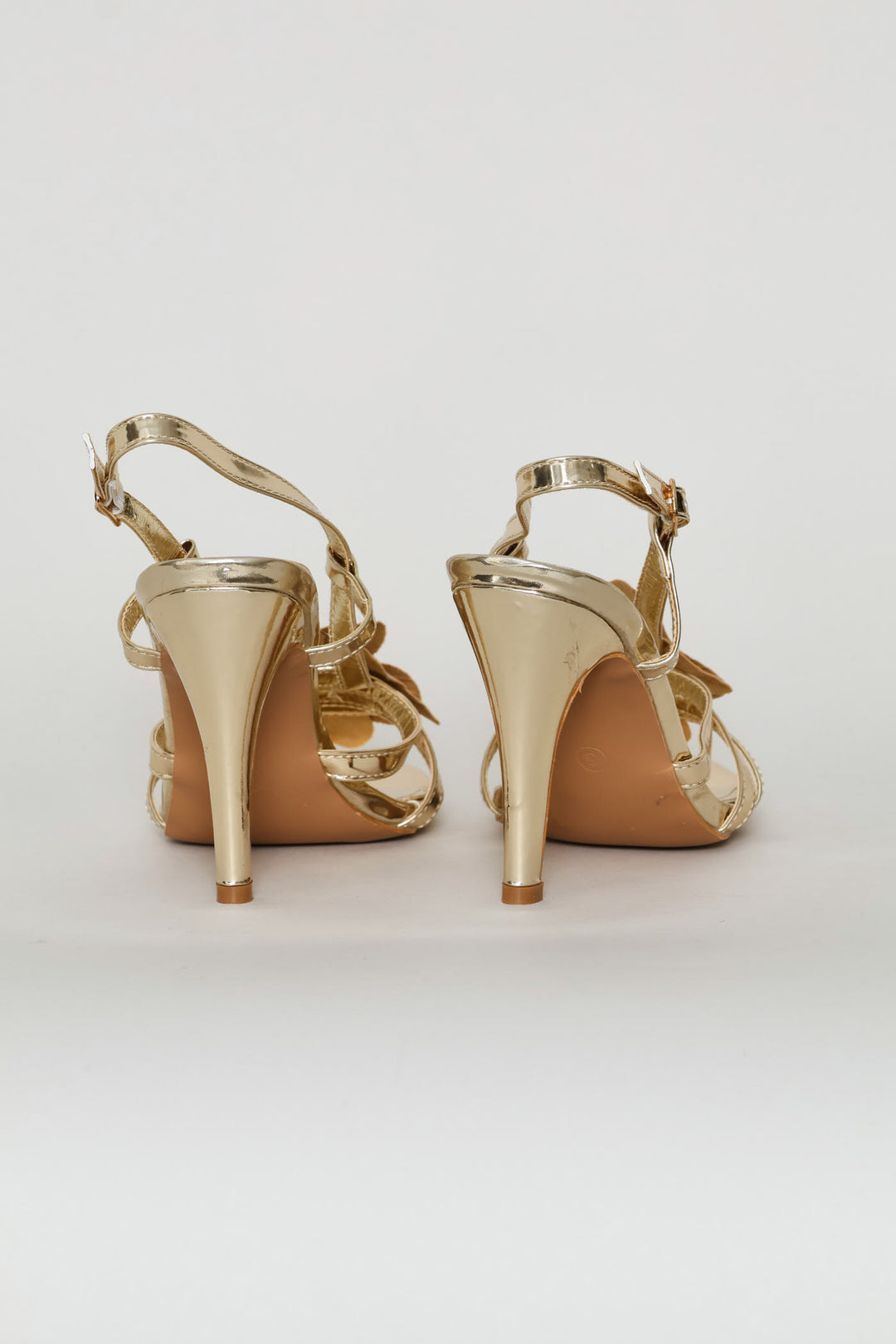 Textured Metallic Flower Heel - Gold